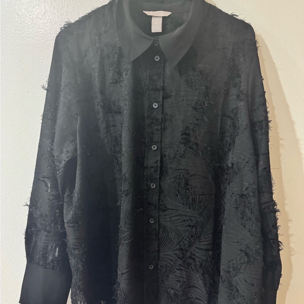 H&M Black Textured Long Sleeve Top